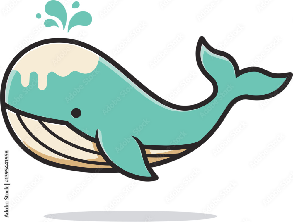 Friendly Whale's Splash: A charming illustration of a friendly whale with a playful splash emanating from its blowhole, set against a neutral backdrop. Friendly Whale's Splash: A charming illustration of a friendly whale with a playful splash emanating from its blowhole, set against a neutral backdrop.