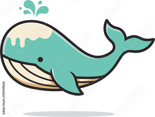 Friendly Whale's Splash: A charming illustration of a friendly whale with a playful splash emanating from its blowhole, set against a neutral backdrop.