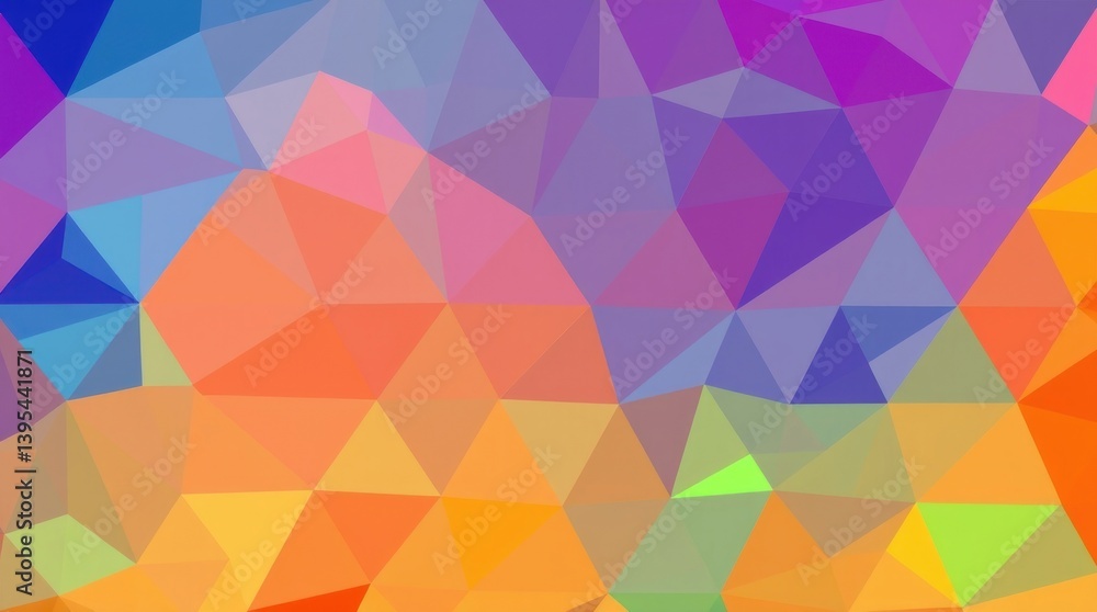 Fototapeta premium Vibrant polygon abstract background. Colorful geometric shapes create a dynamic design. Soft, blended hues blend seamlessly