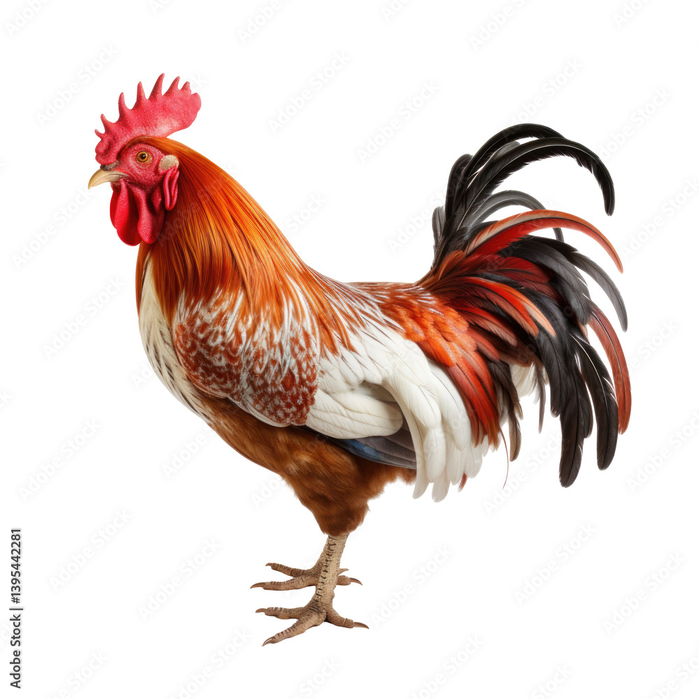 Muscular Red-White Rooster on transparent background Muscular Red-White Rooster on transparent background