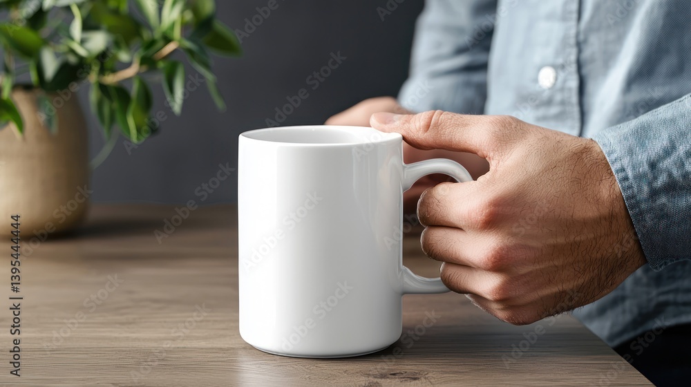 Man takes a moment to enjoy a cup of black coffee in a clean white mug Man takes a moment to enjoy a cup of black coffee in a clean white mug