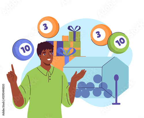 Lottery draw with gift rewards concept. Vector illustration