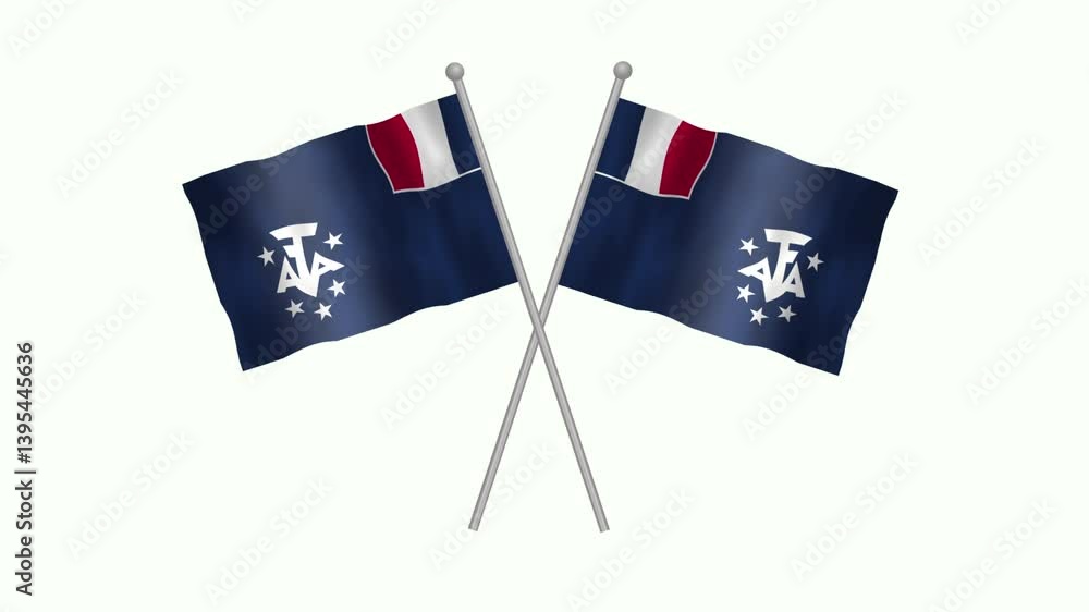 Flag of French Antarctic, Cross table Flag of French Antarctic on white screen, French Antarctic 3D Animation flag waving in the wind isolated on white Background.
Flag of French Antarctic, Cross table Flag of French Antarctic on white screen, French Antarctic 3D Animation flag waving in the wind isolated on white Background.
