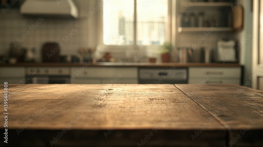 Rustic Wooden Table in a Cozy Kitchen Rustic Wooden Table in a Cozy Kitchen