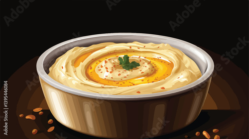Gourmet Bowl of Hummus on Dark Background for Culinary Blog and Recipe Illustration