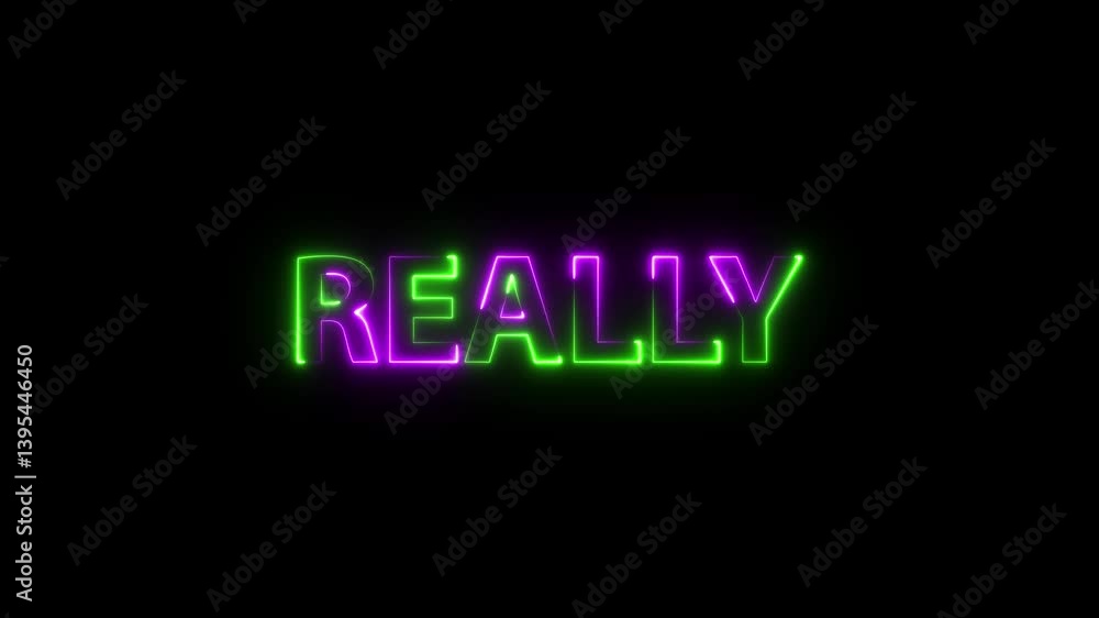 Glowing really text animation – digital typography with emphasis effect on black background. 4K video