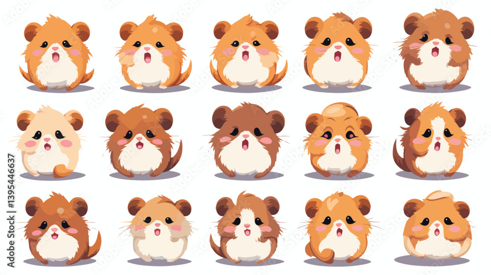 Adorable Hamster Animal Expressing Various Emotions with Tiny Mouse and Emoji Collection EPS Illustration Adorable Hamster Animal Expressing Various Emotions with Tiny Mouse and Emoji Collection EPS Illustration