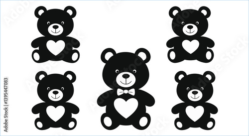 Cute teddy bear silhouettes vector with bow ties