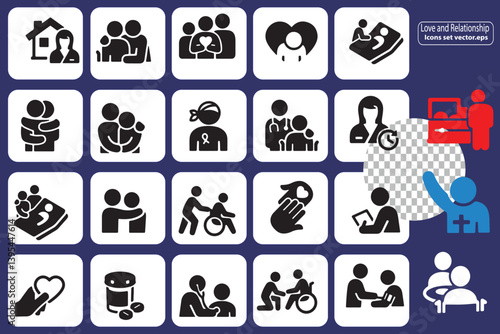 Love and Relationship vector icon set icon symbol family child embracing friendship people support dog couple relationship pregnant women offspring two holding dating