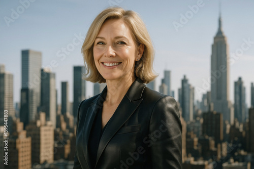 Confident Professional Woman in Urban Setting, Daylight Scene, Commenting on Self-Empowerment and Career Success