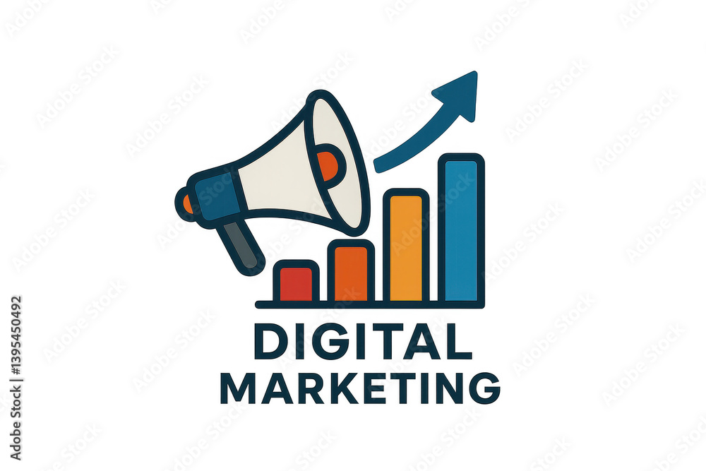 Digital Marketing Concept with Megaphone and Growth Chart Icon