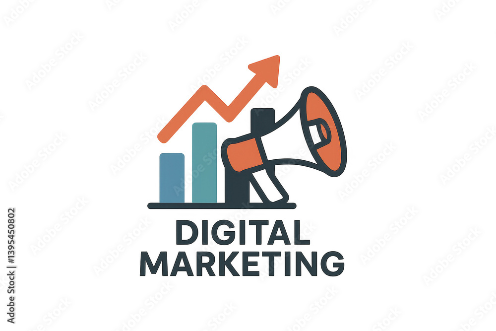 Digital Marketing Concept with Graph and Megaphone Illustration