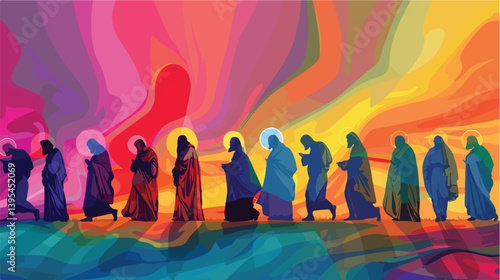 Religious Background with Colorful Silhouettes of the Twelve Apostles - EPS Vector Illustration