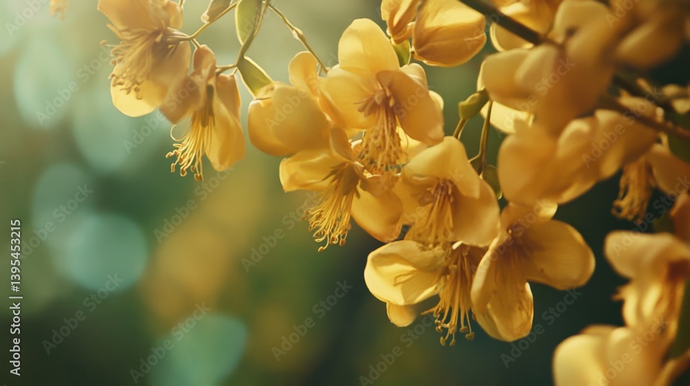 Obraz premium Yellow Flower Blossoms with Soft Blur Background in Natural Setting