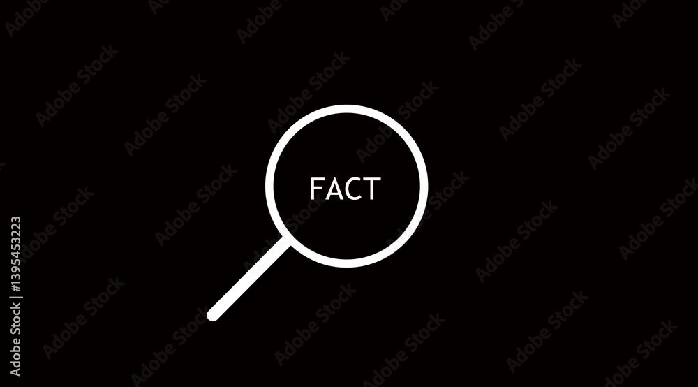 Fact text or word highlighted by a magnifying glass in black color background. Fact text or word highlighted by a magnifying glass in black color background.