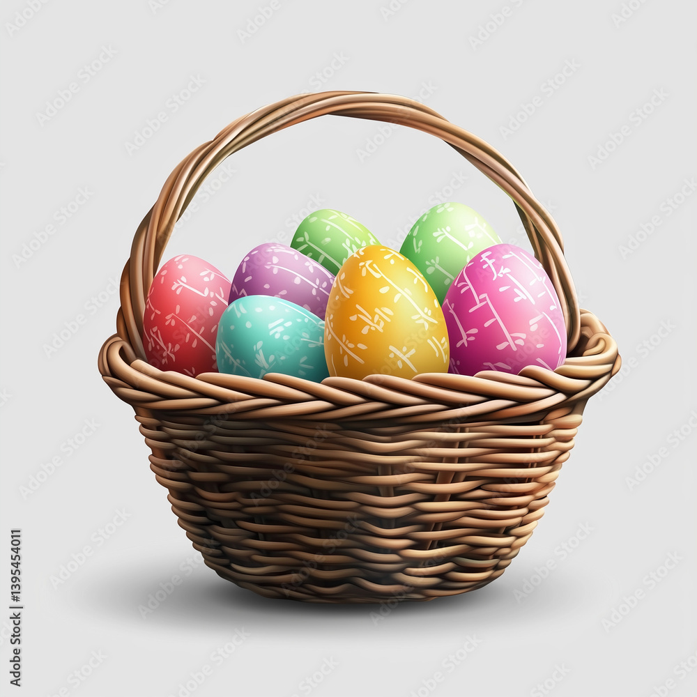 Colorful easter eggs in wicker basket isolated on transparent background Generative A Colorful easter eggs in wicker basket isolated on transparent background Generative A