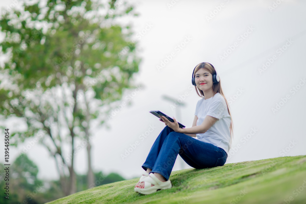The girl relaxes in nature. Being alone comfortably The girl relaxes in nature. Being alone comfortably