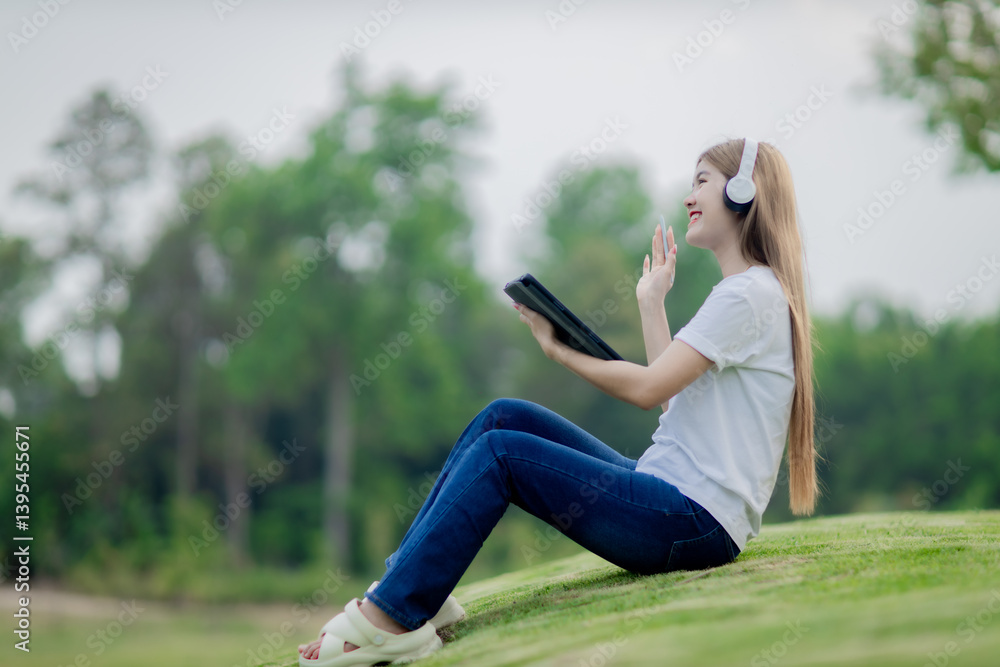 The girl relaxes in nature. Being alone comfortably The girl relaxes in nature. Being alone comfortably