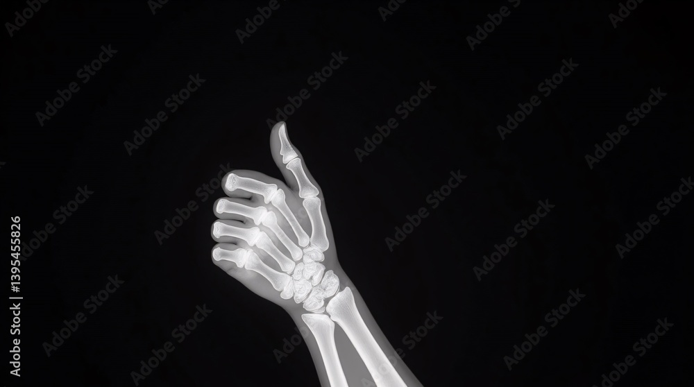 Skeletal Hand X-Ray A Thumbs Up Gesture Against a Black Background. The image displays a positive affirmation, a symbol of health and well-being. Skeletal Hand X-Ray A Thumbs Up Gesture Against a Black Background. The image displays a positive affirmation, a symbol of health and well-being.
