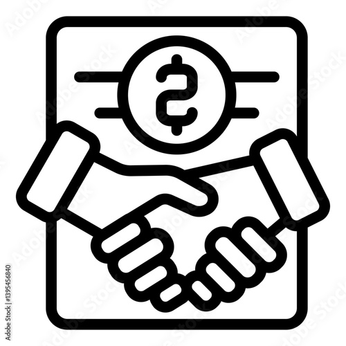 Financial contract and handshake line icon, bank account concept. Vector graphics. Hands and coin, business sign on white background, style mobile or design.