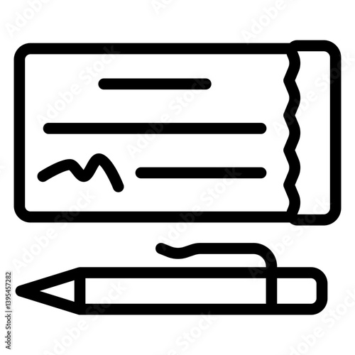Financial check and pen line icon, bank account concept. Vector graphics. Check with signature, money sign on white background, style mobile or design.