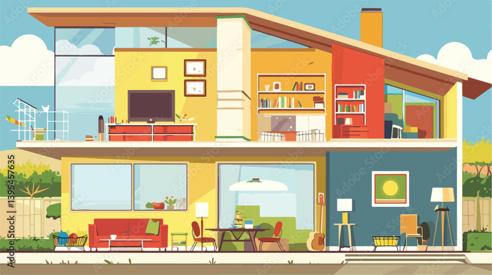 Modern House Areas Digital Design Vector Illustration for Architectural Projects Modern House Areas Digital Design Vector Illustration for Architectural Projects