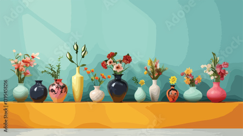 Elegant Collage of Stylish Vases Filled with Beautiful Fresh Flowers for Interior Design Displays