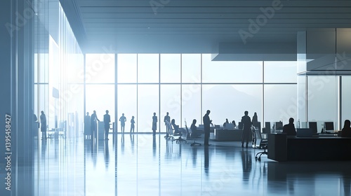 Professionals working in a modern minimalist office space