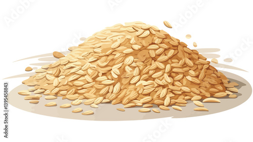 Nutritious Raw Oatmeal Pile on Clean White Background Vector Illustration