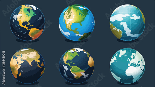 Detailed Earth icons and sphere vector illustration for global concept designs