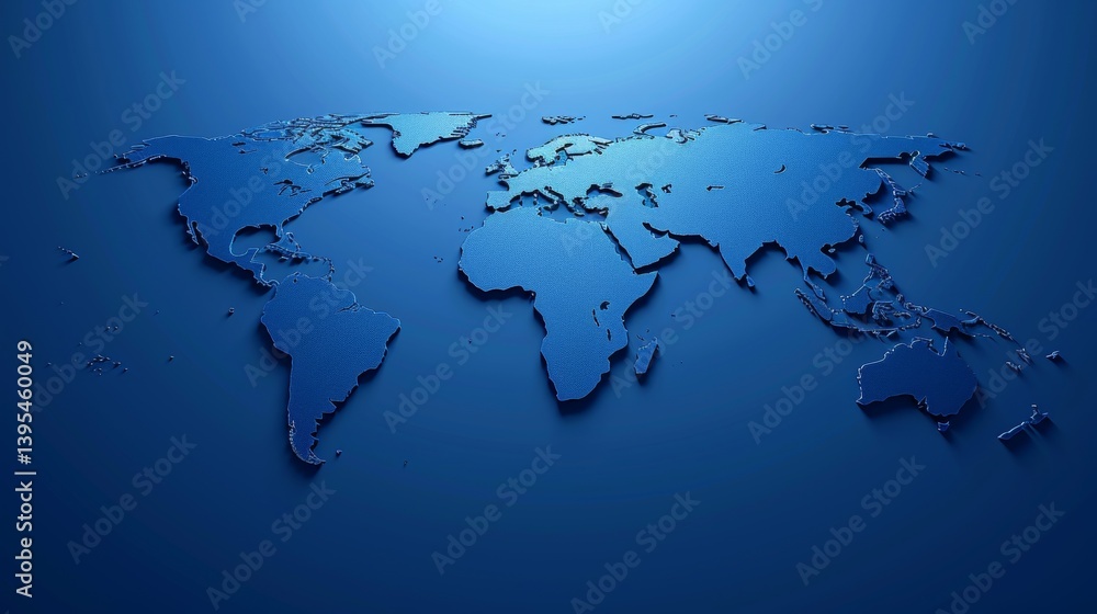 Naklejka premium Minimalistic 3D world map on a soft blue gradient backdrop, featuring a simplified representation