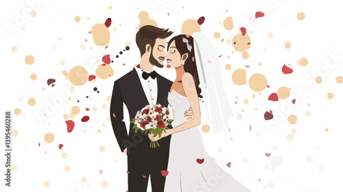 Elegant Just Married Design on White Background for Wedding Invitations and Decor