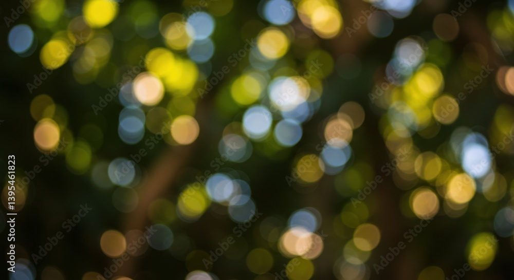 Abstract bokeh of green foliage with soft light, creating a tranquil outdoor atmosphere