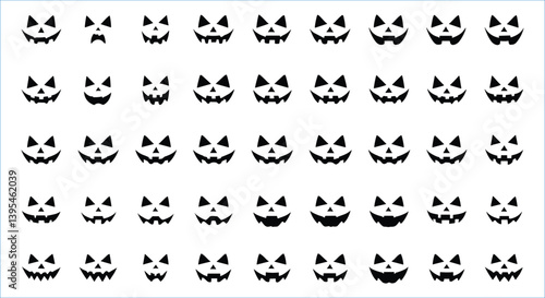 Black silhouette Halloween faces of pumpkins vector design