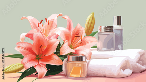 Professional Composition of Various Cosmetic Products and Clean Towel for Beauty Product Advertising
