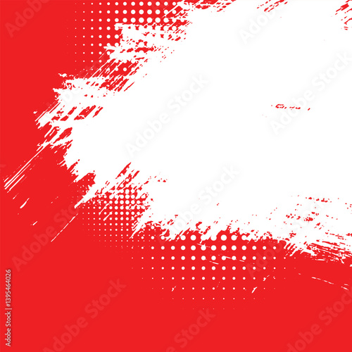 Grunge red and white background with bold brush strokes and halftone dots. Perfect for modern abstract designs, posters, and dynamic digital artwork