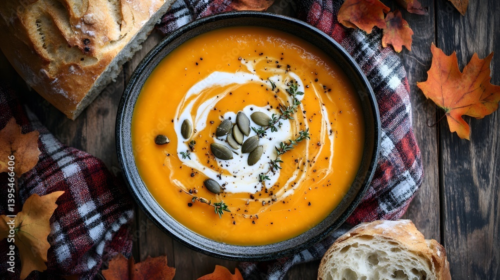 Autumn Comfort Food: Pumpkin Soup with Roasted Seeds and Rustic Bread