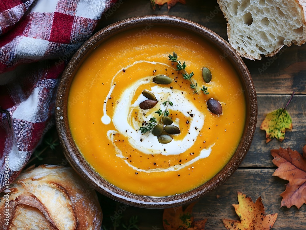 Autumn Comfort Food: Pumpkin Soup with Roasted Seeds and Rustic Bread