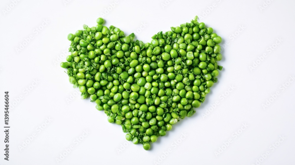 Fresh Green Peas Arranged in Heart Shape on White Background Fresh Green Peas Arranged in Heart Shape on White Background