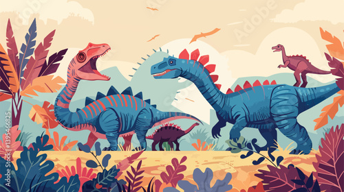 Educational Set of Kids Dinosaur Illustrations in Vector Format for Learning and Classroom Materials