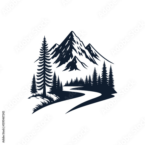 mountain silhouette logo vector line art logo design
