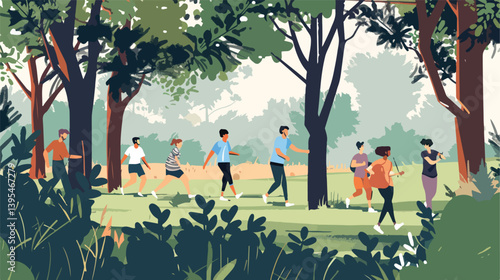 Diverse Group of People Engaging in Various Activities in Urban Park Vector Illustration