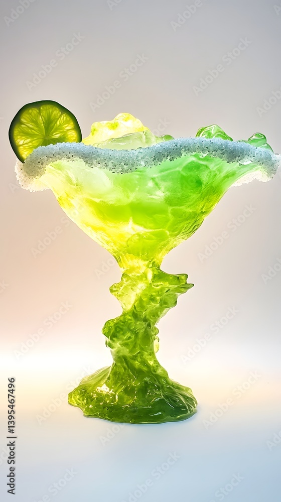 Classic Margarita Cocktail with Lime Wedge and Salt Rim on White Background