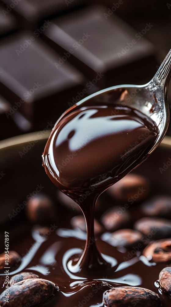 Decadent Chocolate Indulgence: Melted Dark Chocolate Dripping from a Spoon