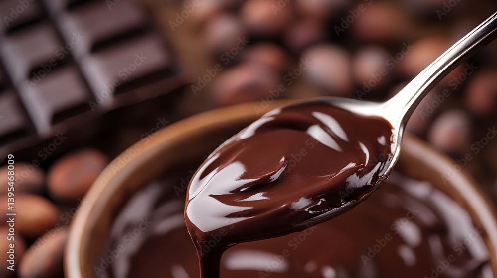 Decadent Chocolate Indulgence: Melted Dark Chocolate Dripping from a Spoon