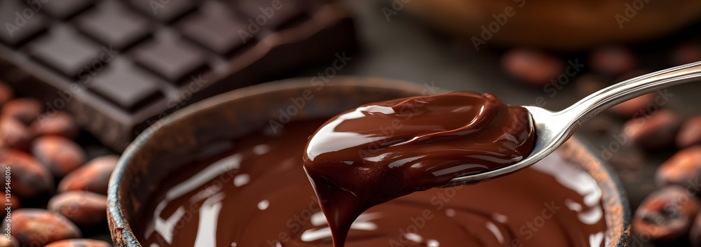 Decadent Chocolate Indulgence: Melted Dark Chocolate Dripping from a Spoon