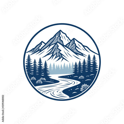 mountain silhouette logo vector line art logo design
