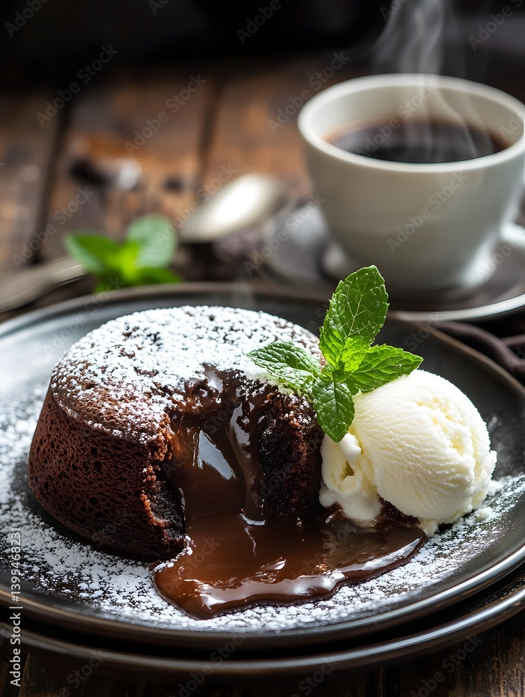 Decadent Chocolate Lava Cake with Melted Center and Vanilla Ice Cream