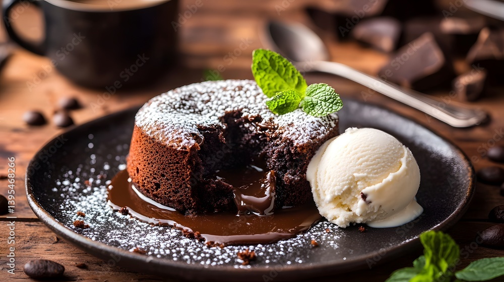 Decadent Chocolate Lava Cake with Melted Center and Vanilla Ice Cream Decadent Chocolate Lava Cake with Melted Center and Vanilla Ice Cream