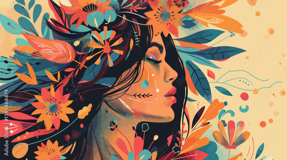 Naklejka premium Boho Style Design Vector Illustration for Creative Projects and Fashion Designs